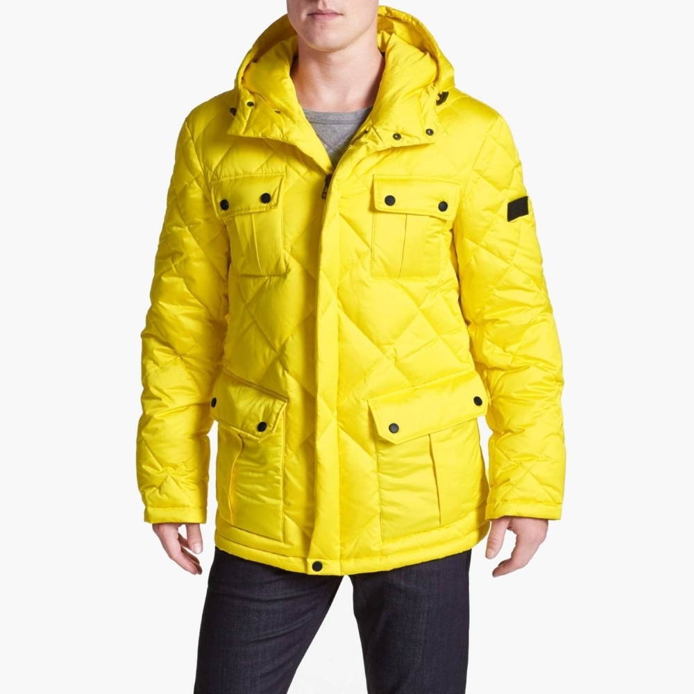 Adidas SLVR Duck Down Quilted Puffer Streetwear Coat in Bright Yellow